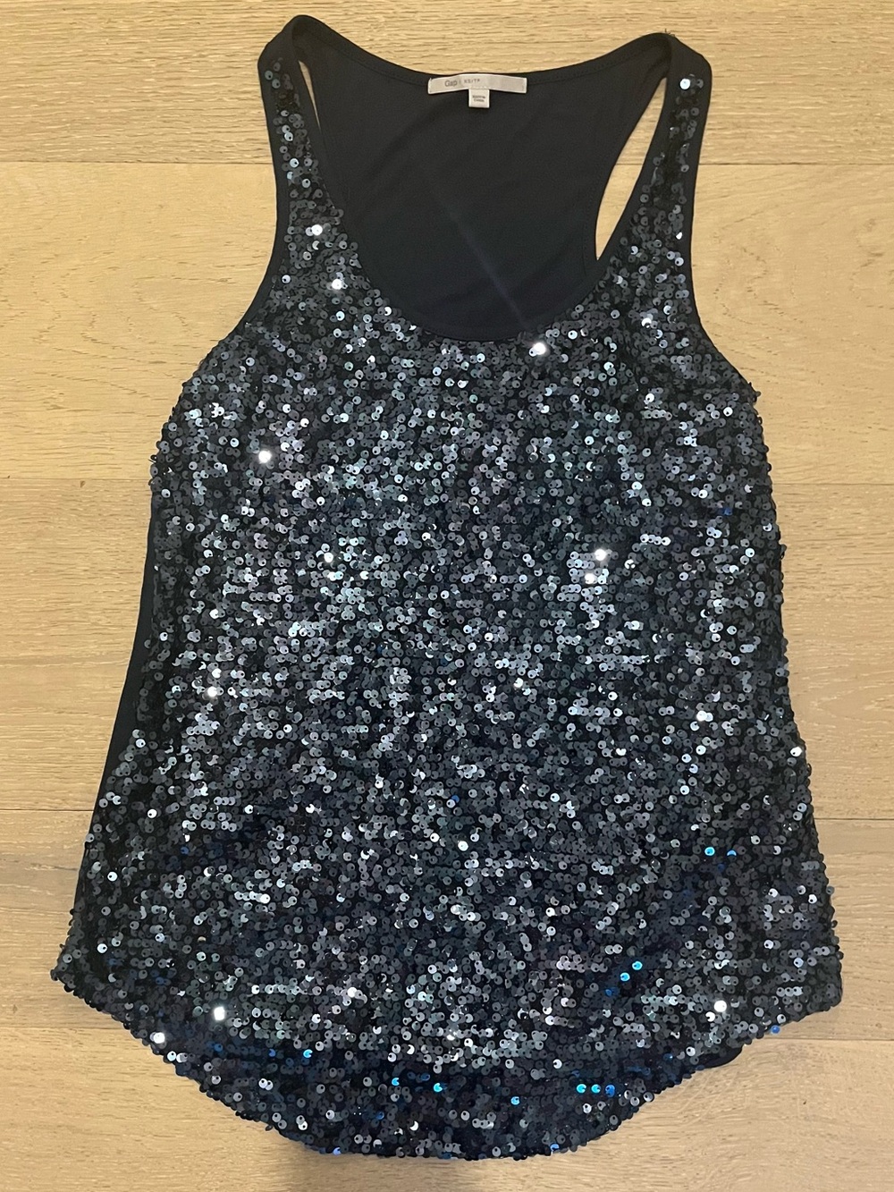 Black-Blue Sequin Racerback Tank